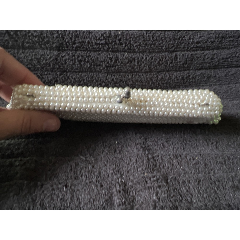 Vintage Made in Japan Faux Pearl & Gray Beaded Clutch Purse Evening Handbag Read - Picture 5 of 12
